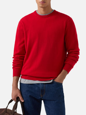 Pull col rond Regent en cachemire rouge 