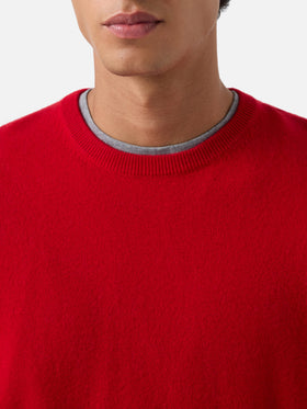 Pull col rond Regent en cachemire rouge 