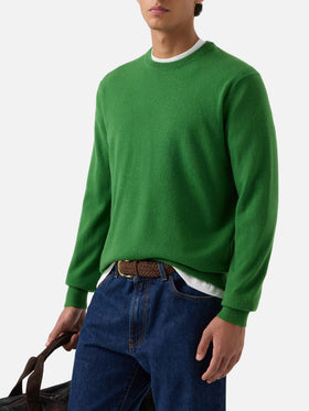 Pull col rond Regent en cachemire vert 
