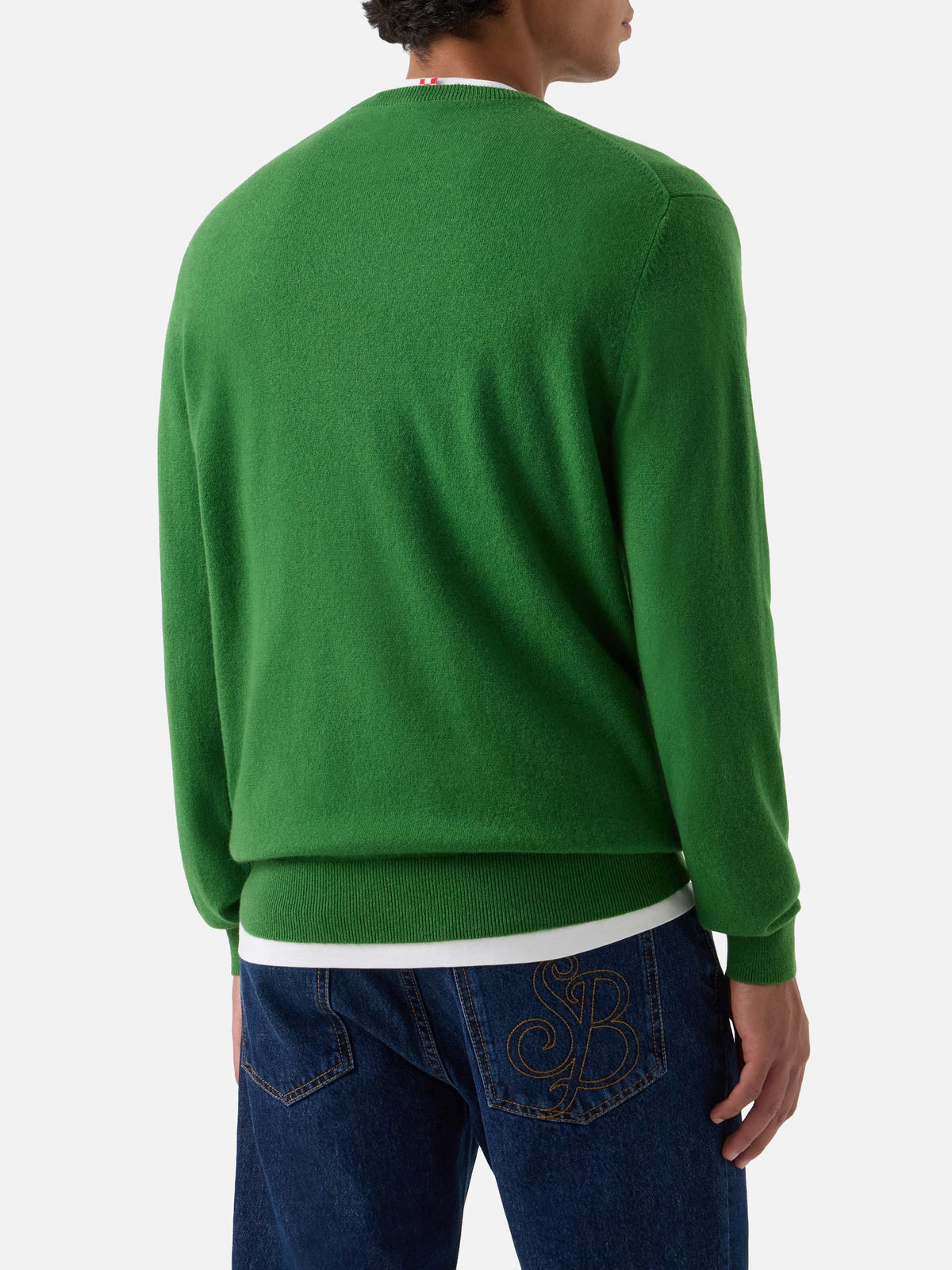 Pull col rond Regent en cachemire vert 