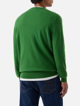 Pull col rond Regent en cachemire vert 