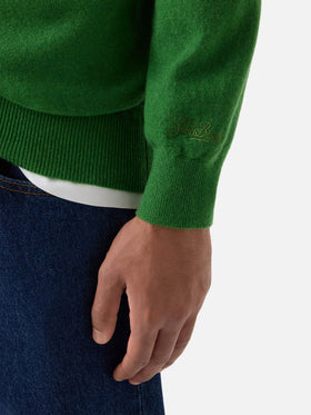 Pull col rond Regent en cachemire vert 