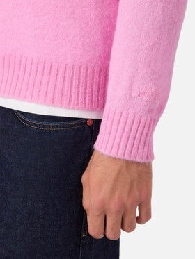 Regent pink stretch alpaca sweater with logo embroidery