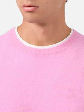 Regent pink stretch alpaca sweater with logo embroidery