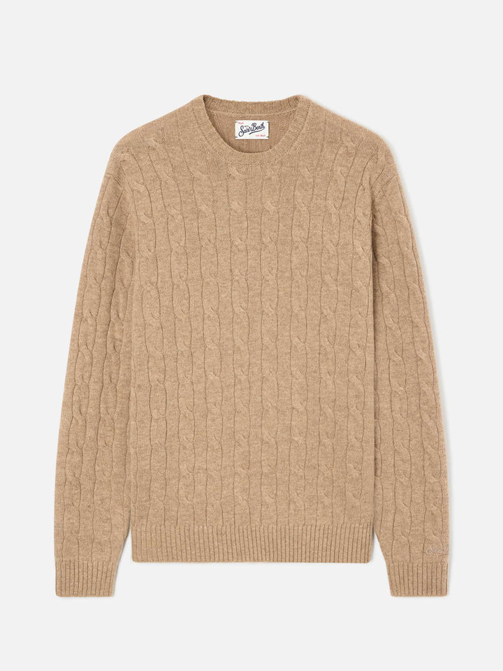 Maglia girocollo Regent khaki in lana con lavorazione a trecce