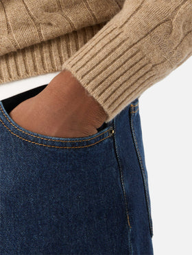 Khaki Regent wool crewneck with cable knit