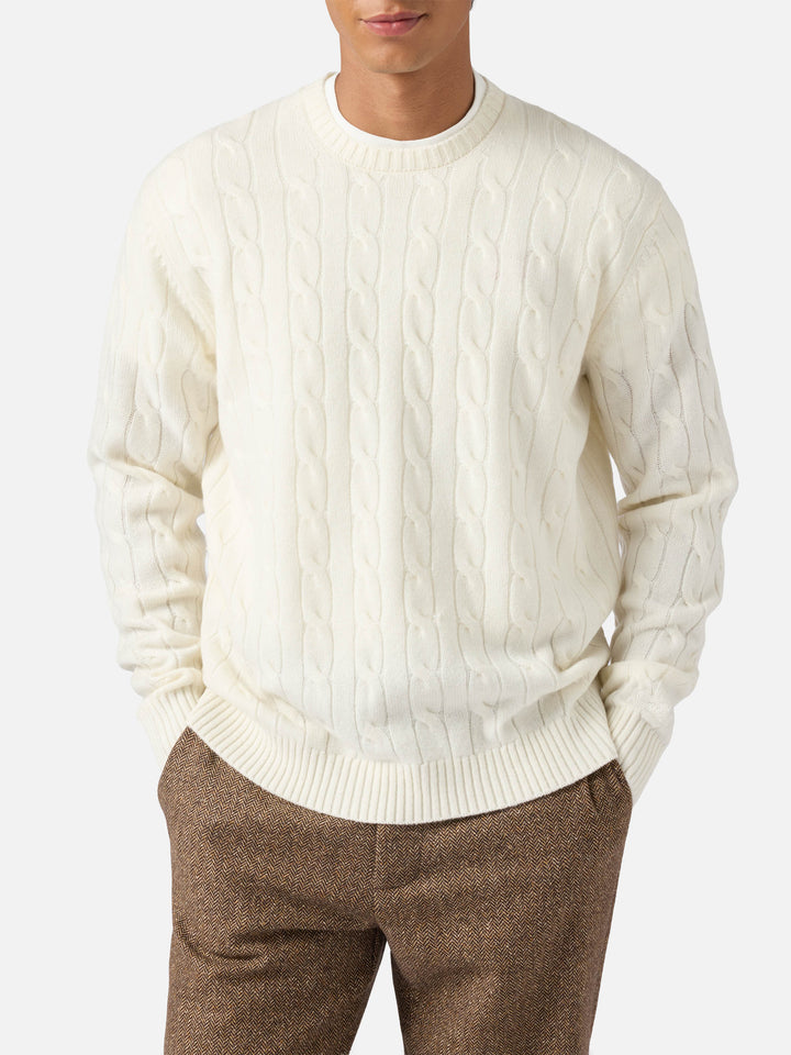 Maglione Regent a trecce in pura lana bianco