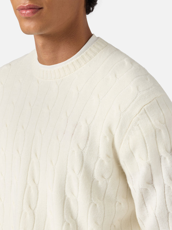 Maglione Regent a trecce in pura lana bianco