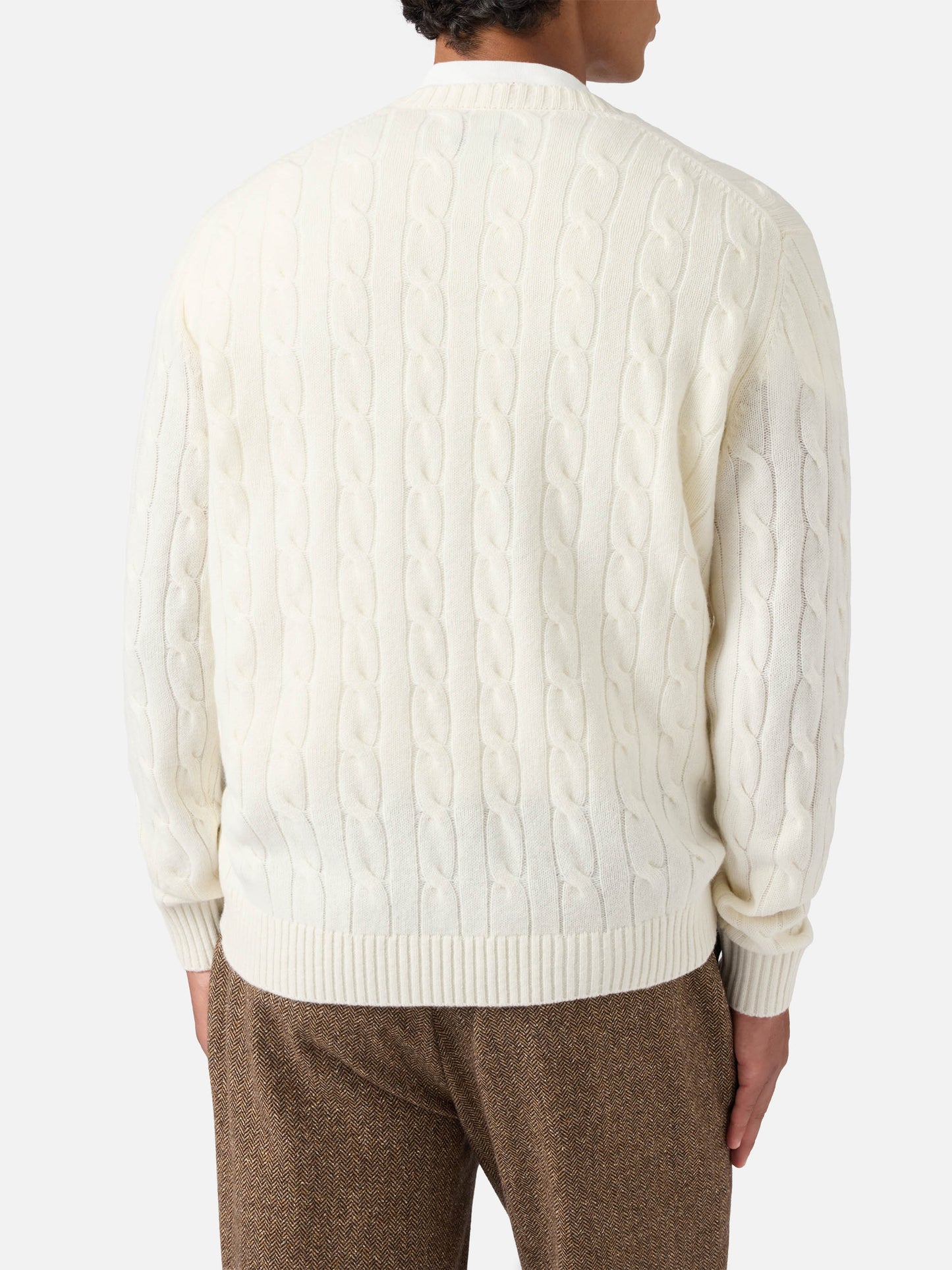 Regent pure-wool cable-knit sweater in white