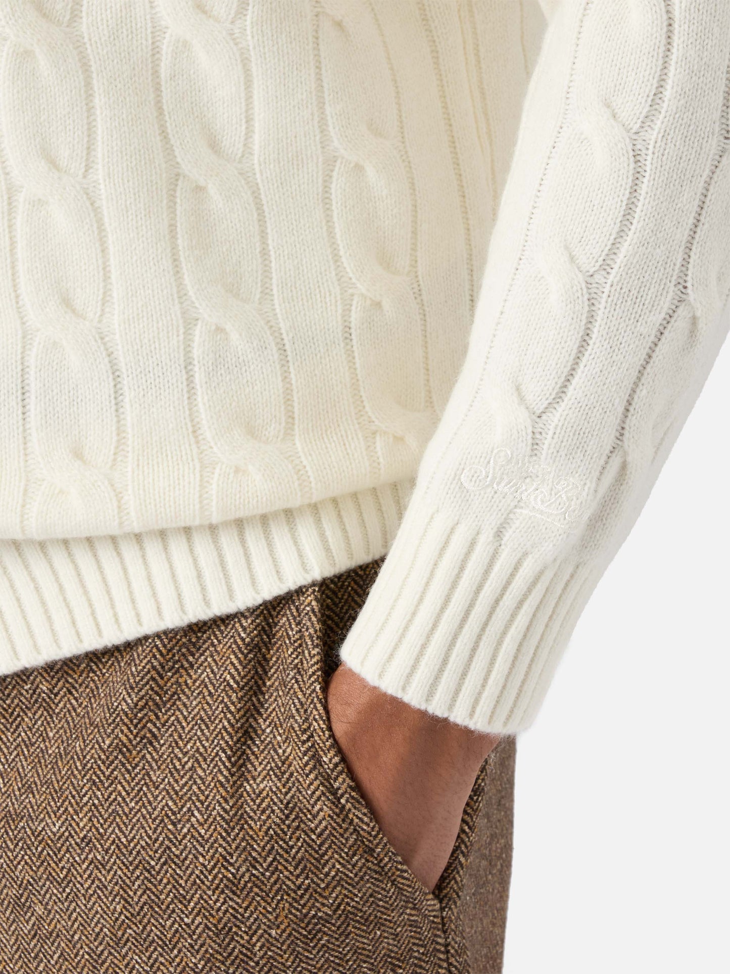 Regent pure-wool cable-knit sweater in white