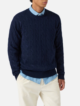 Regent pure-wool cable-knit sweater in navy