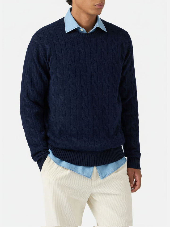 Regent pure-wool cable-knit sweater in navy