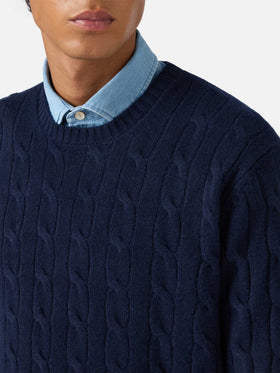 Regent pure-wool cable-knit sweater in navy