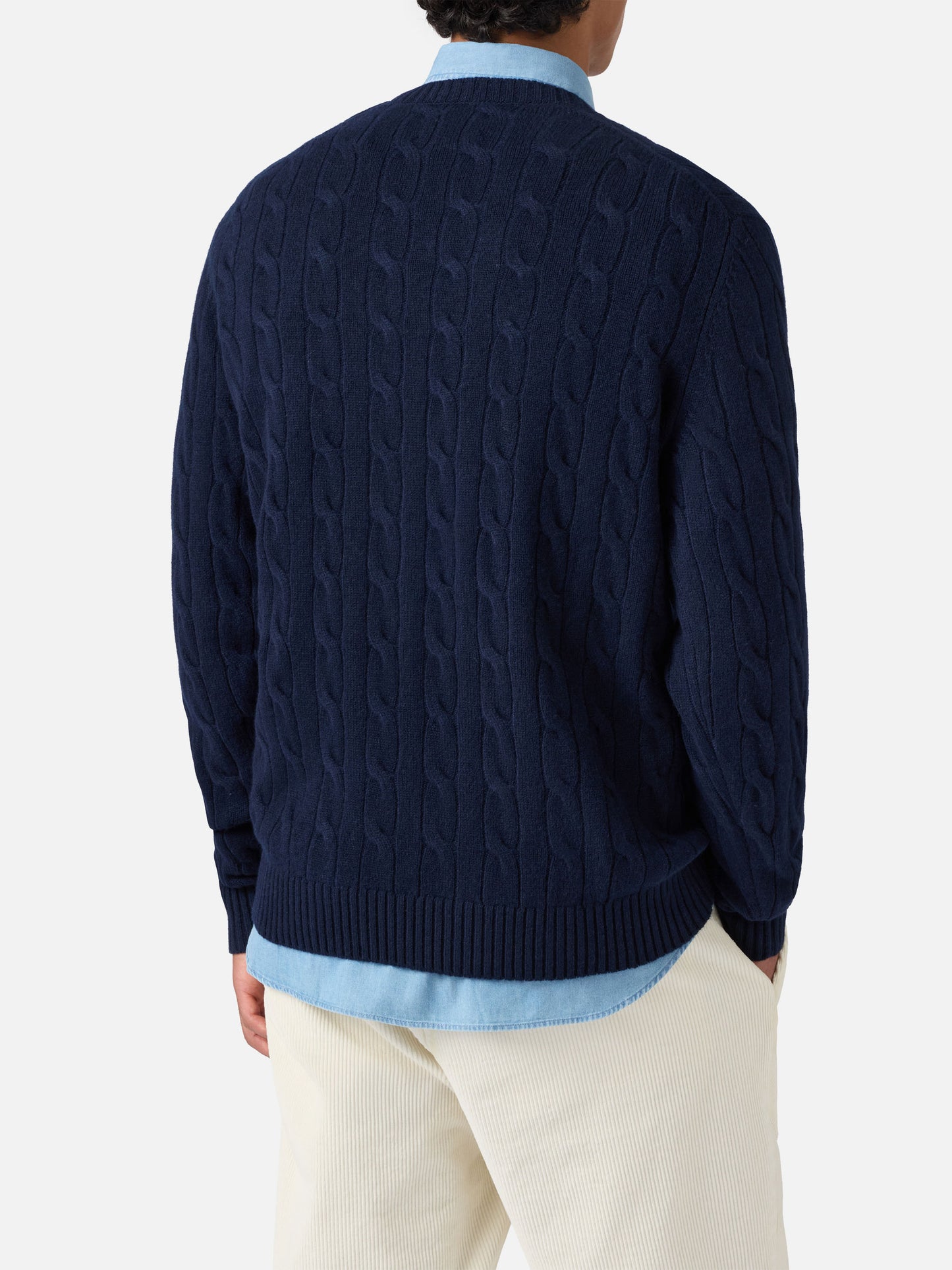 Regent pure-wool cable-knit sweater in navy