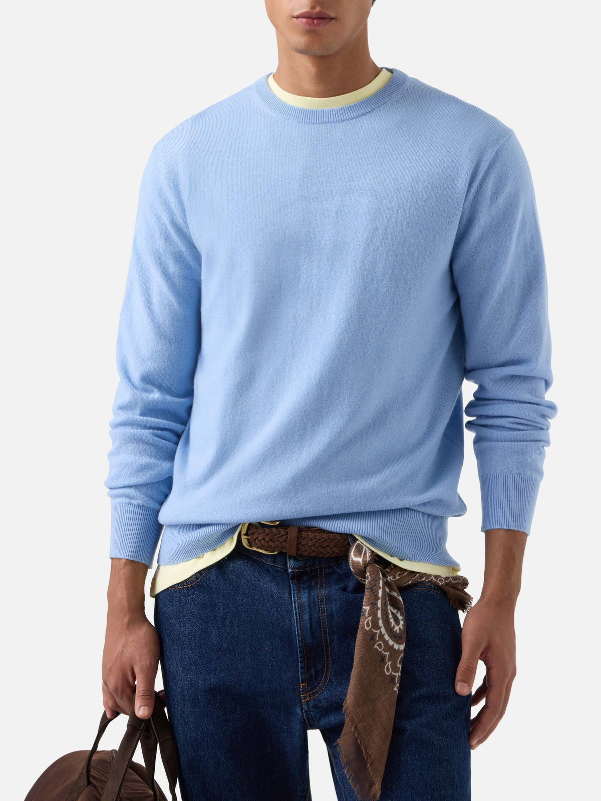 Light blue Regent merino wool and cashmere blend crewneck
