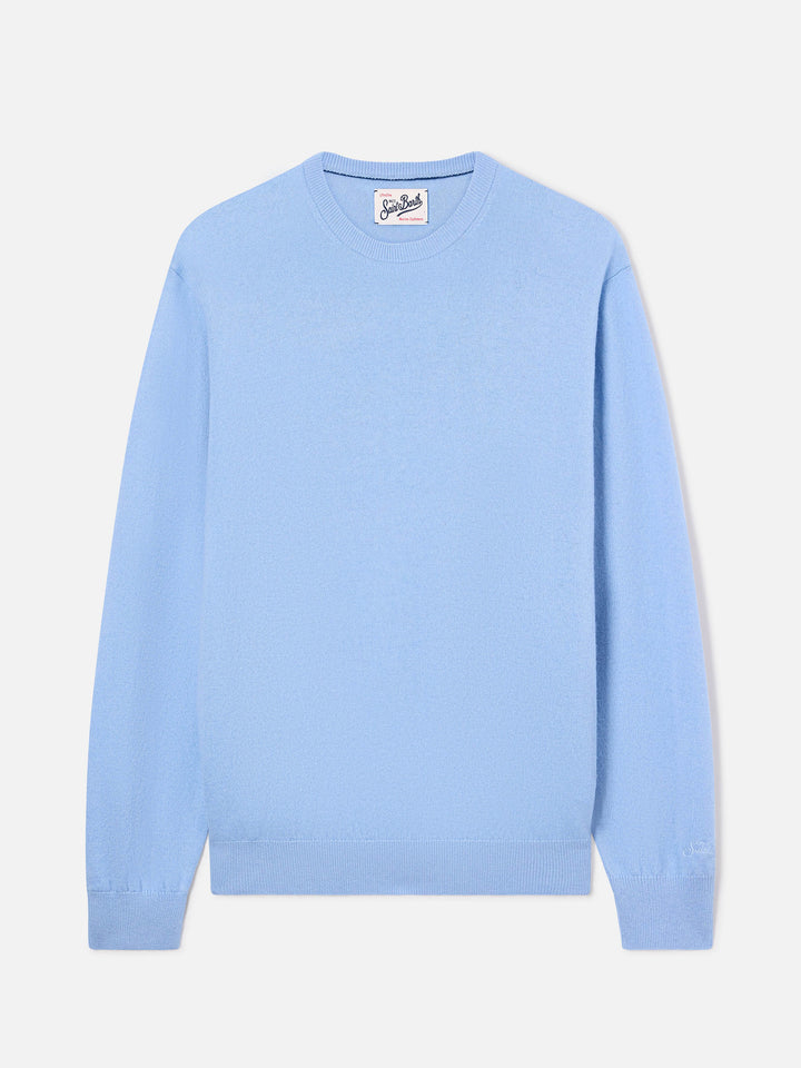Light blue Regent merino wool and cashmere blend crewneck