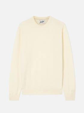 Jersey de cuello redondo Regent en mezcla de lana merino y cachemira color off white 