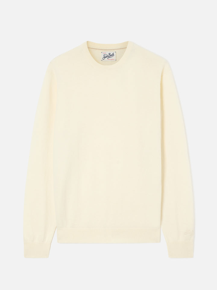 Off white Regent Rundhalspullover aus Merinowolle- und Kaschmirmischung 