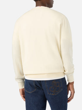 Off white Regent Rundhalspullover aus Merinowolle- und Kaschmirmischung 