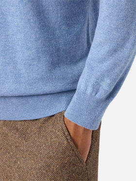 Regent sweater in dusty blue merino wool and cashmere