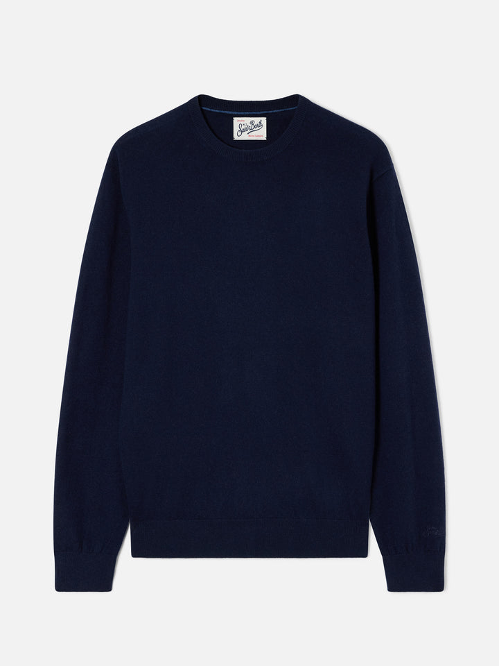 Navy blue Regent Rundhalspullover aus Merinowolle und Kaschmirmischung 