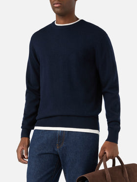 Navy blue Regent Rundhalspullover aus Merinowolle und Kaschmirmischung 