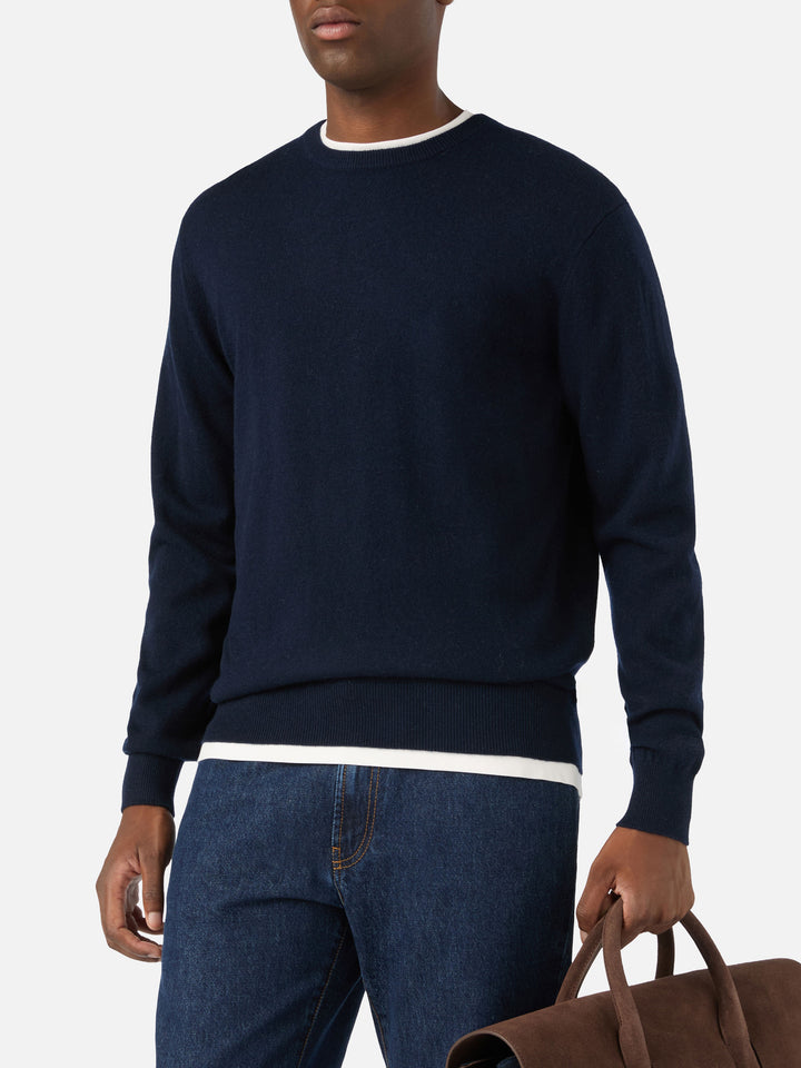 Jersey de cuello redondo Regent en mezcla de lana merino y cachemira Navy blue 