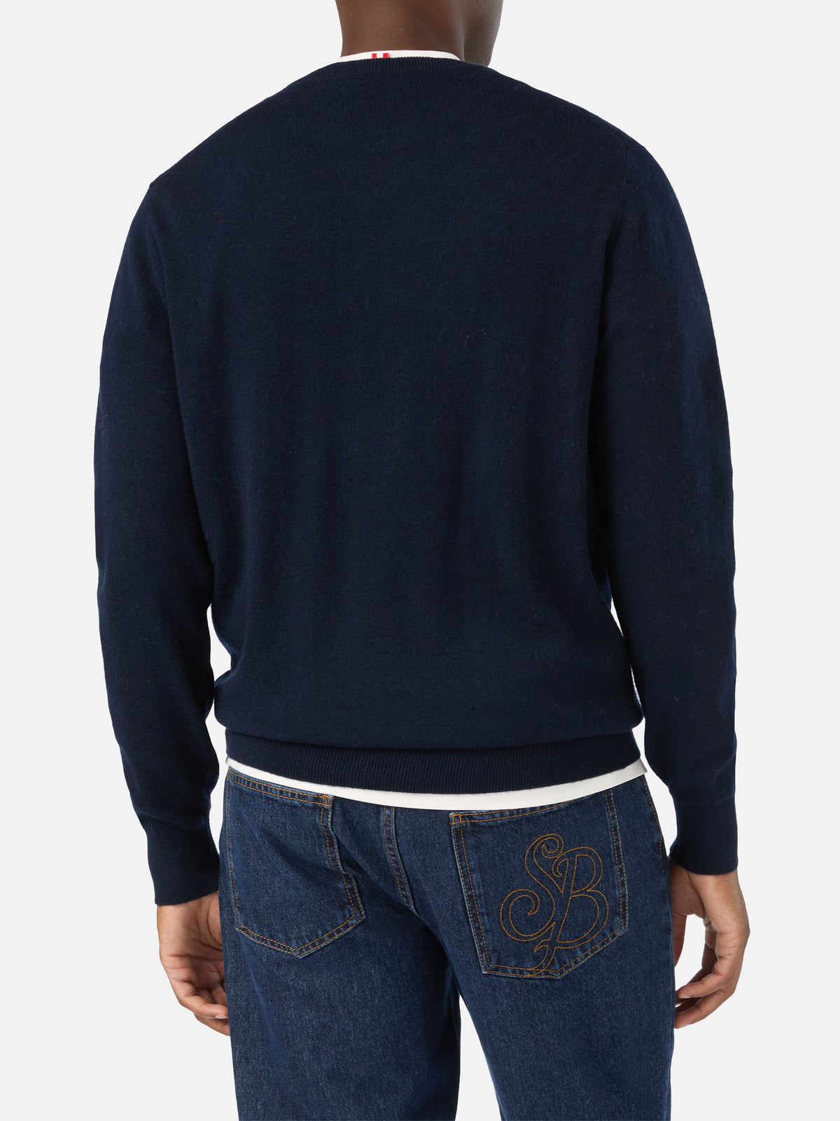 Navy blue Regent Rundhalspullover aus Merinowolle und Kaschmirmischung 