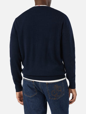 Navy blue Regent Rundhalspullover aus Merinowolle und Kaschmirmischung 