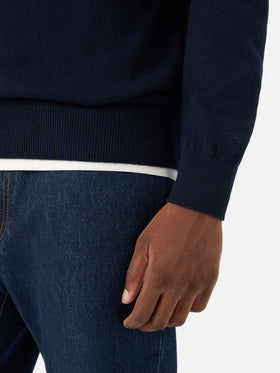 Navy blue Regent Rundhalspullover aus Merinowolle und Kaschmirmischung 