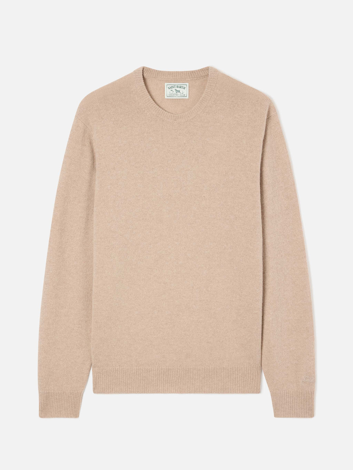 Jersey de cuello redondo Beige Regent en lana de cordero 