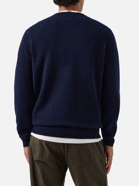 Navy blue Regent Rundhalspullover aus Lammwolle 