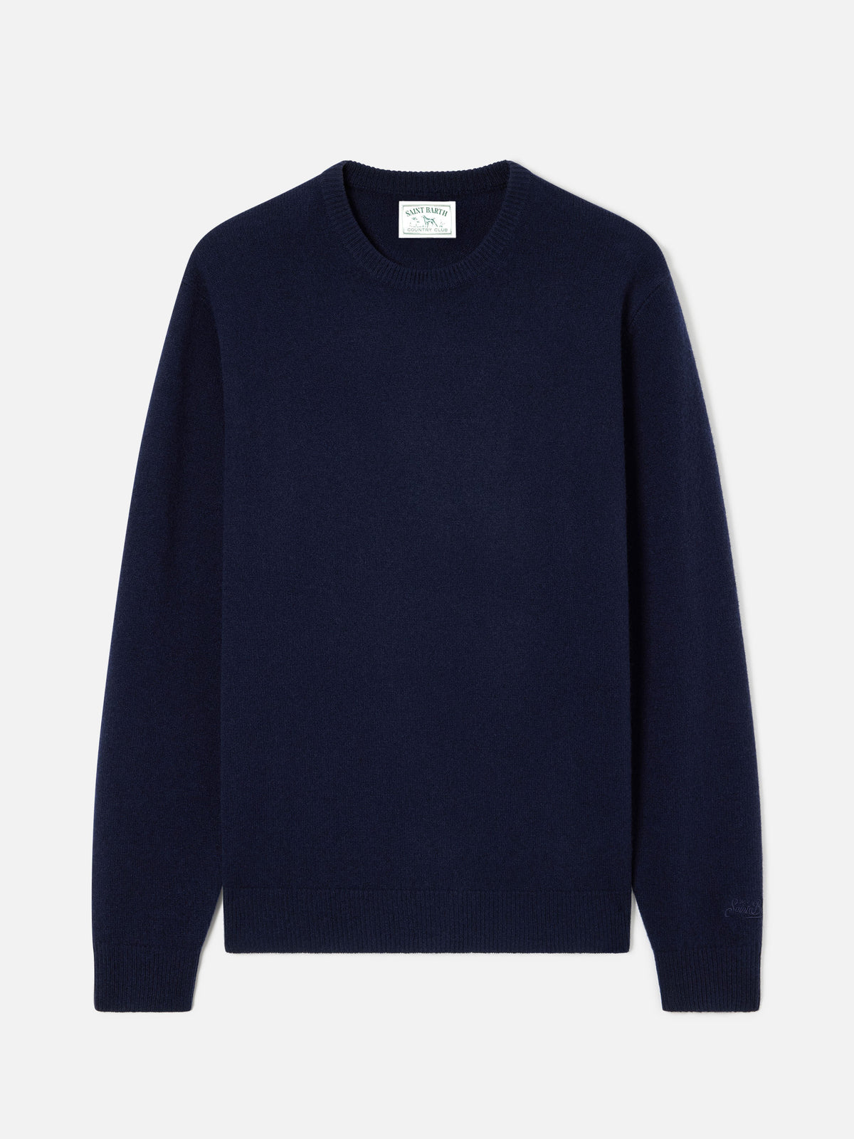 Navy blue Regent Rundhalspullover aus Lammwolle 