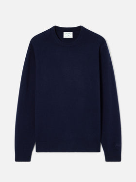Navy blue Regent Rundhalspullover aus Lammwolle 