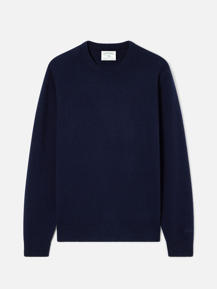 Navy blue Regent Rundhalspullover aus Lammwolle 