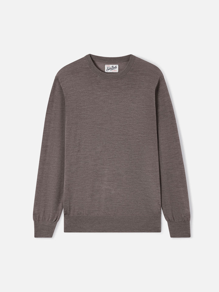 Beige Regent merino wool crewneck