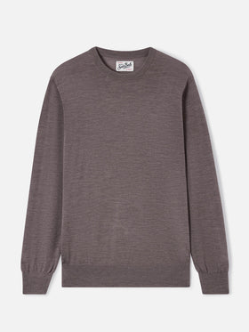 Maglia girocollo Regent beige in lana merino