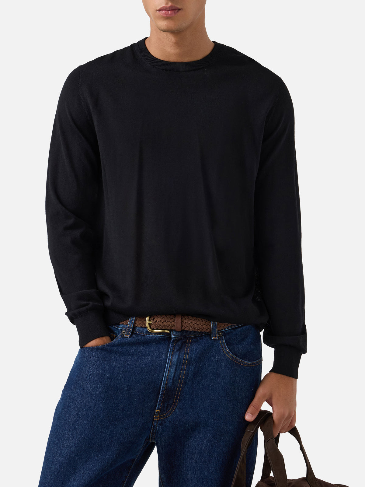 Jersey de cuello redondo Regent en Merino negro 