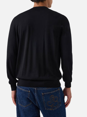 Jersey de cuello redondo Regent en Merino negro 