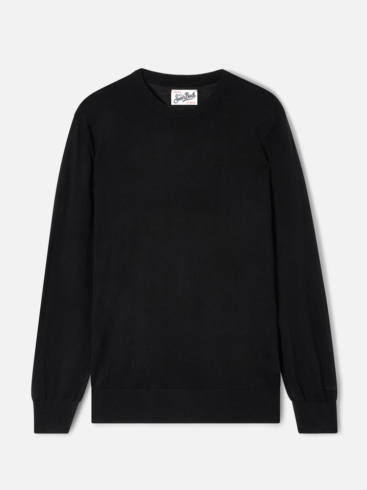 Maglia girocollo Regent nera in lana merino