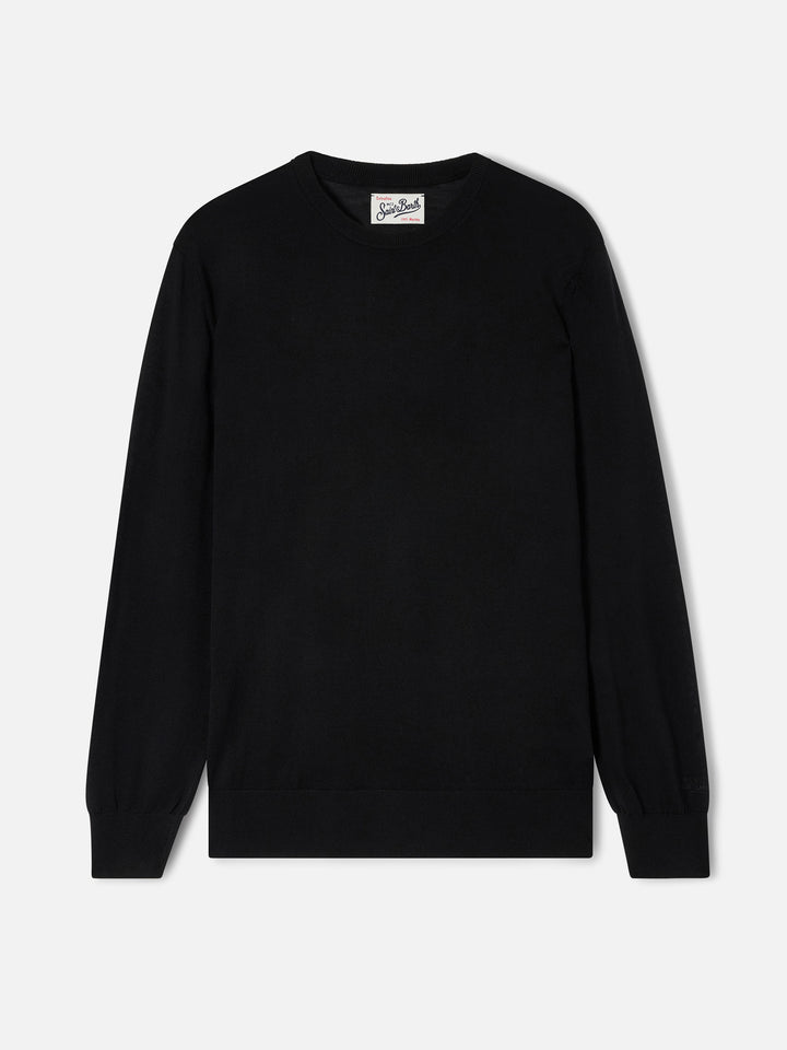 Jersey de cuello redondo Regent en Merino negro 