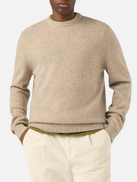 Maglia girocollo Regent khaki in misto lana Donegal