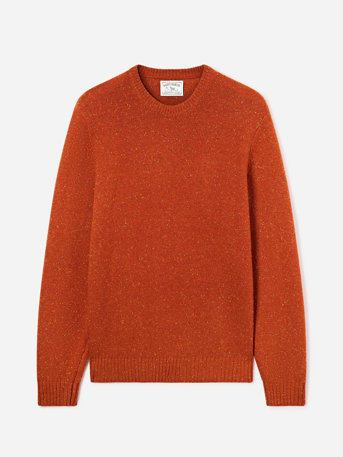 Maglia girocollo Regent arancione in misto lana Donegal