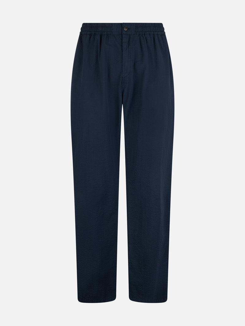 Man navy blue seersucker cotton pants Relais