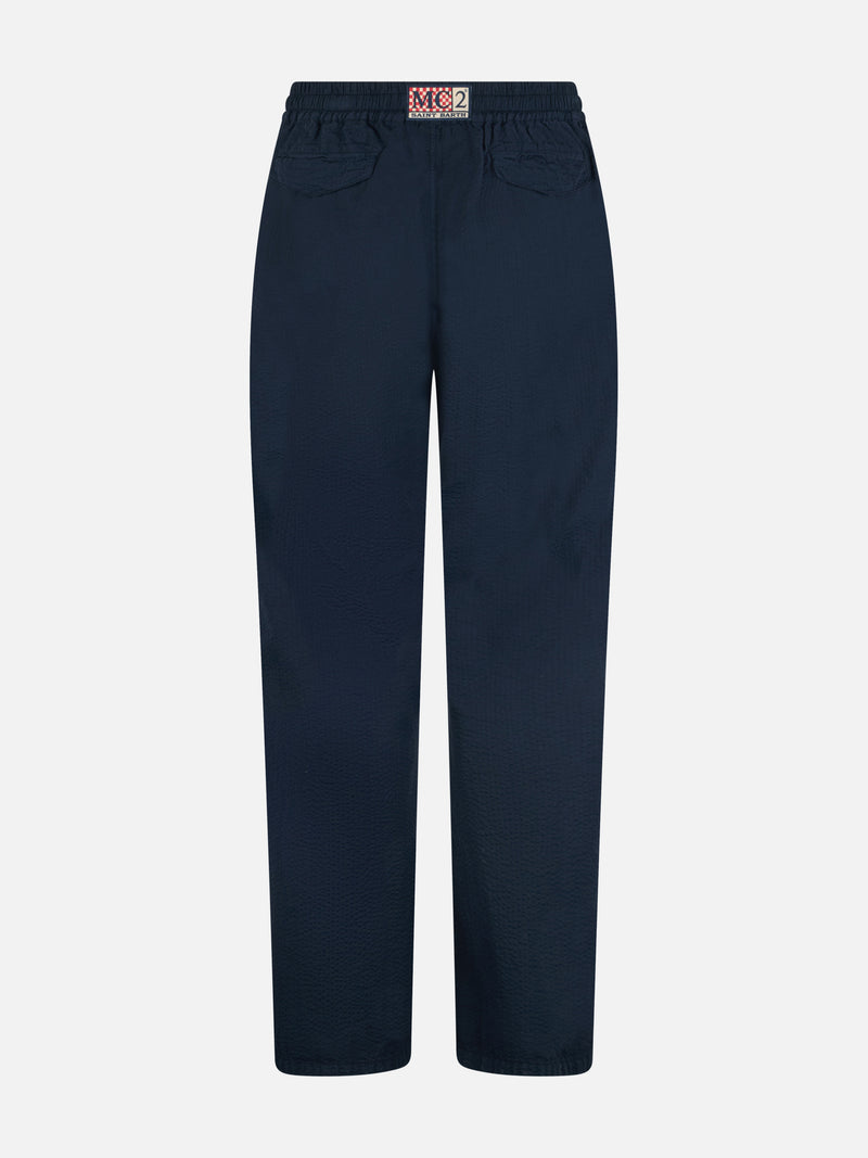 Pantalone da uomo blu navy in cotone seersucker Relais