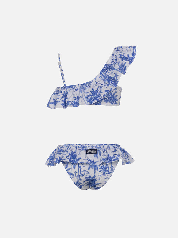 Bikini monospalla con volant Rey da bambina con stampa toile de jouy