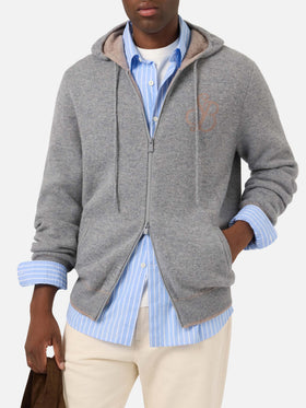 Grey Ridge wool hooded knit with SB Legacy monogram