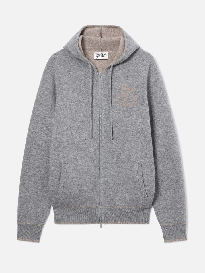 Grey Ridge wool hooded knit with SB Legacy monogram