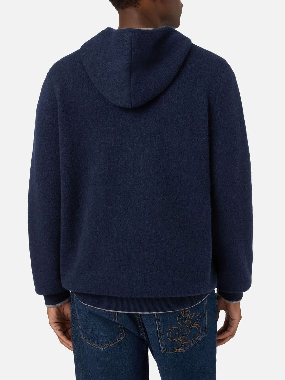 Punto con capucha de lana Ridge Navy blue con monograma SB Legacy 