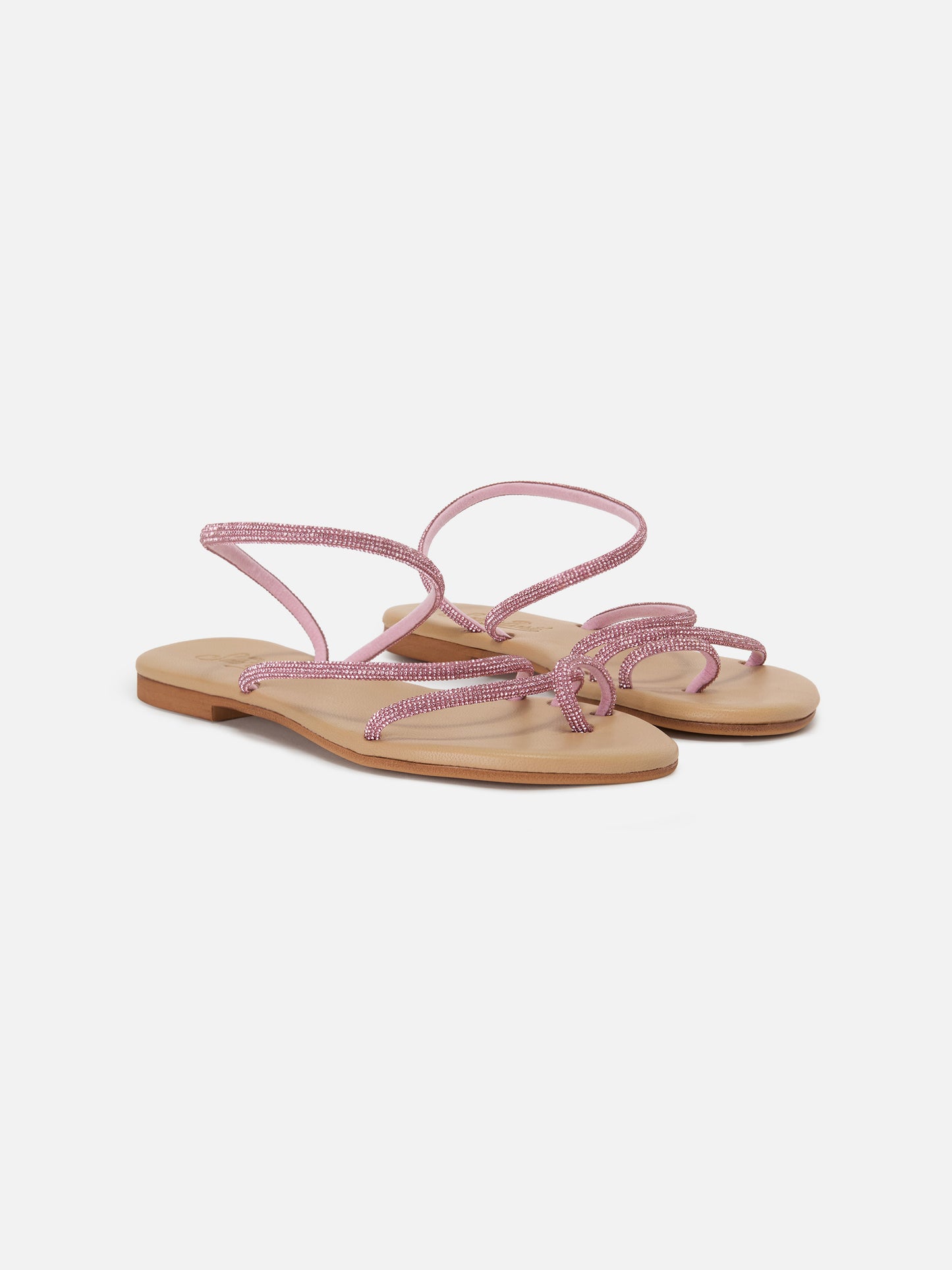 Ring sandals with pink rhinestones